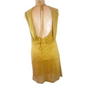 Y2K BCBGMAXAZRIA Glitter Cowl Back Backless Draped Cocktail Dress Metallic XS